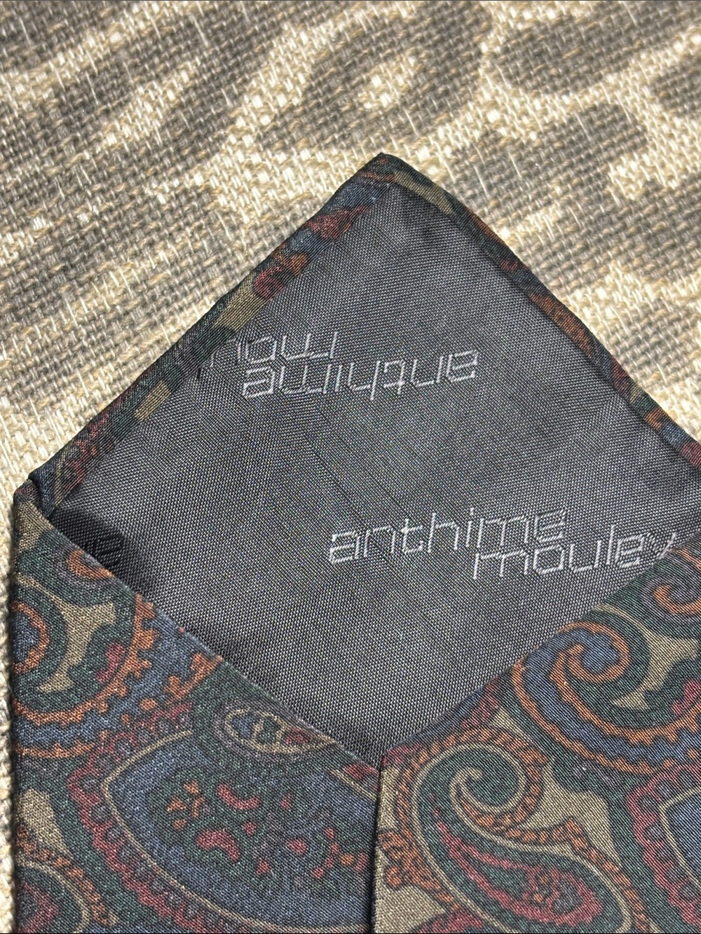 Anthony Mouley tie dark colored muted paisley thin modern stylish neck tie - Picture 4 of 10